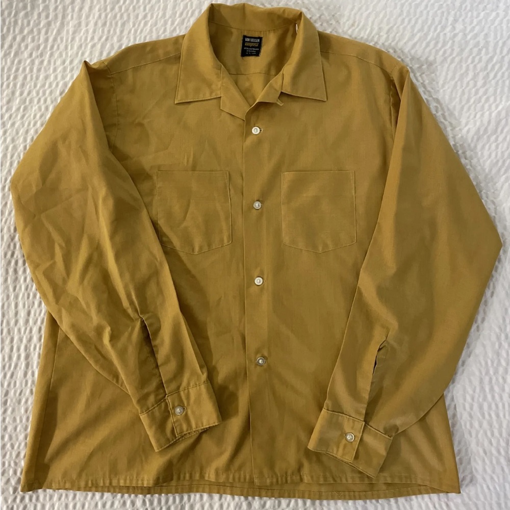 VAN HEUSEN vanopress Vintage Patch Pocket‎ Sport Shirt in Dark Mustard Size L